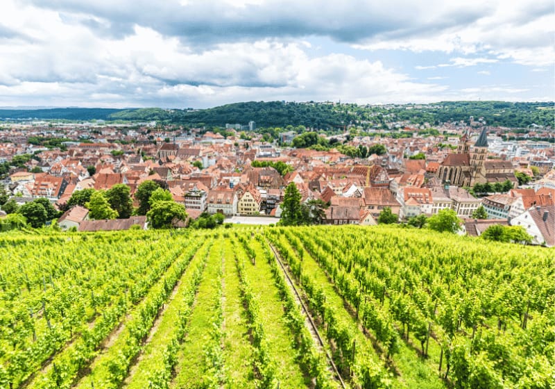 Stadt Esslingen mit Ansicht von oben.