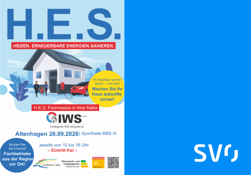 Flyer H.E.S. 2026 - Heizen, erneuerbare Energien, Sanieren.