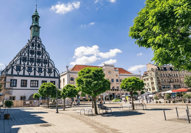 Die Innenstadt von Zwickau mit ihren Sehenswürdigkeiten.