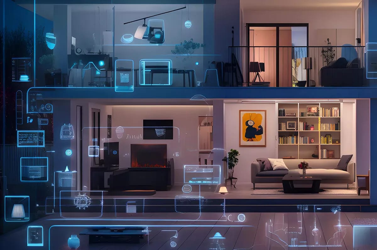 Haus Seitenansicht mit vernetzten Geräten