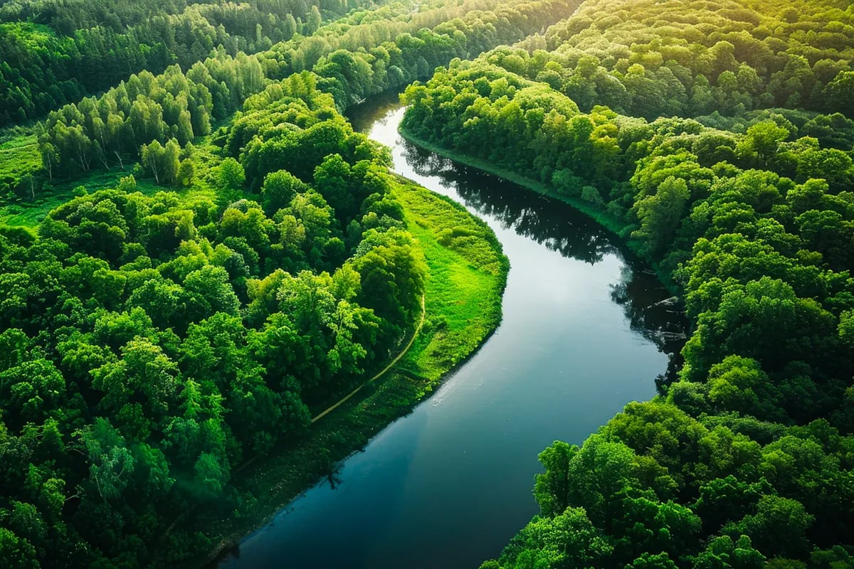 Fluss in grüner Waldlanschaft
