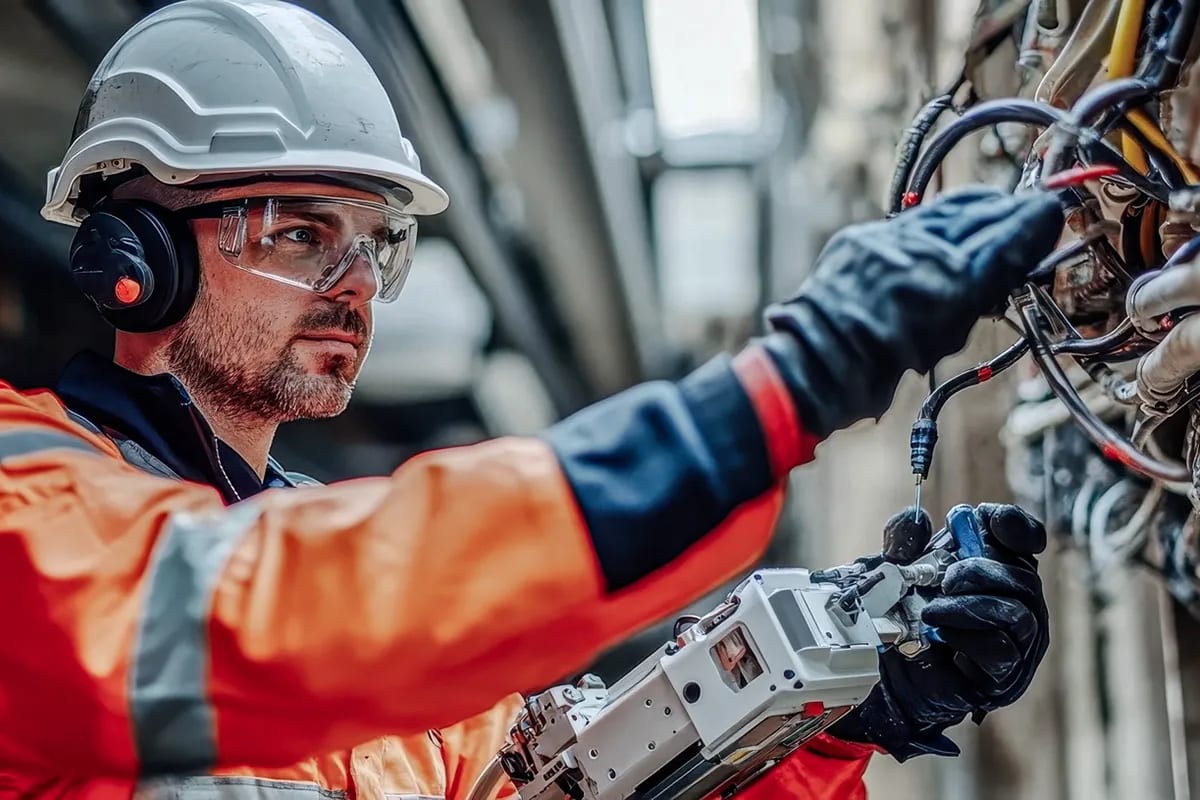 CUN Arbeiter arbeitet an Stromkabeln