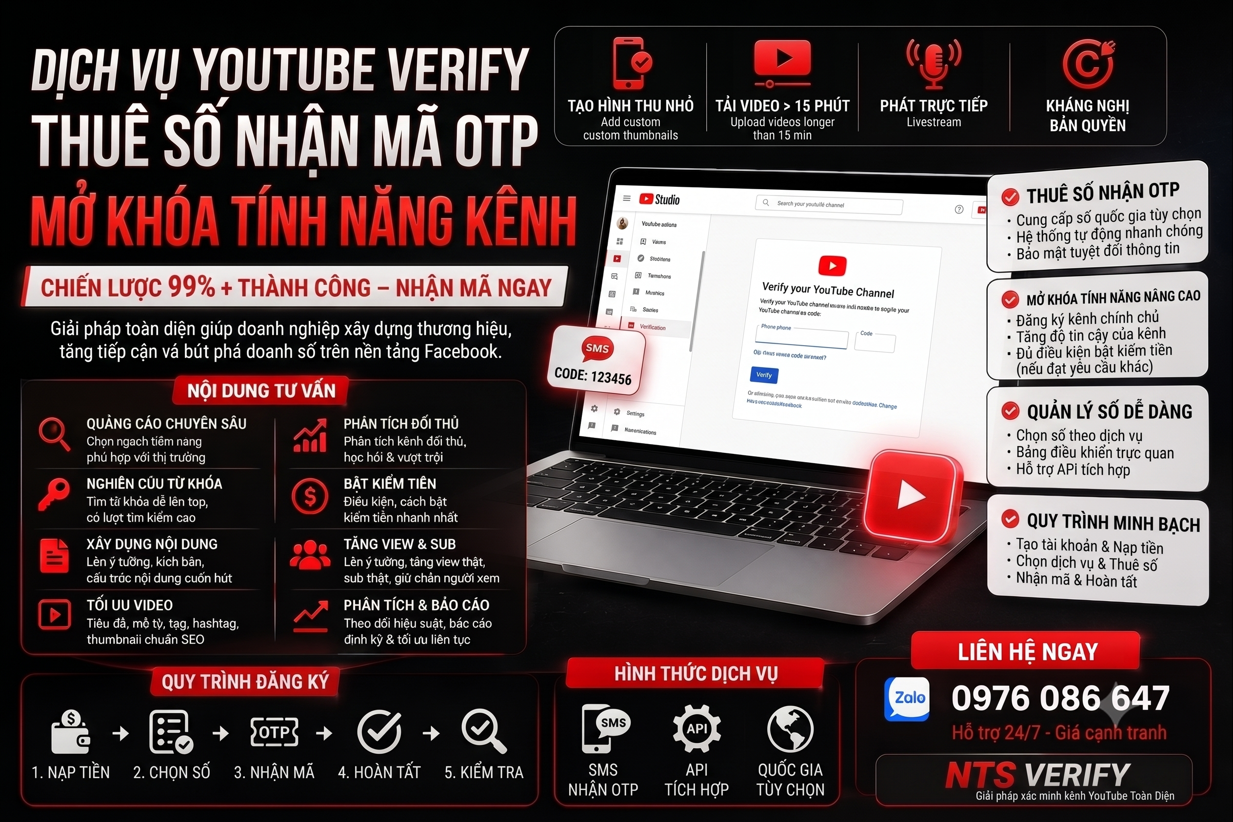 DỊCH VỤ THUÊ SỐ XÁC MINH KÊNH YOUTUBE
