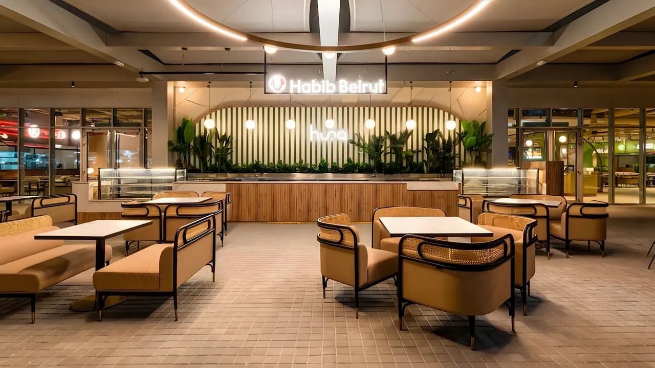 Restaurant interior and lighting at Huna at Yas Mall