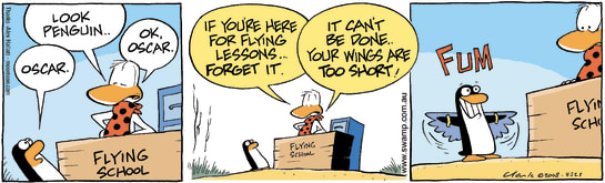 Flying Instructor is being honest with a penguin that his wings are too short to fly. Swamp Cartoon - Flying Instructor WingsDecember 30, 2008