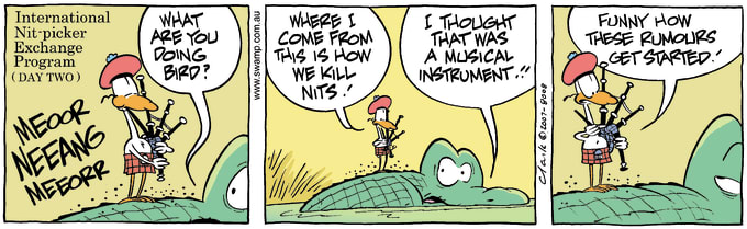 Swamp Cartoon of the Day - Nitpicker Bird Bagpipes