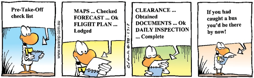 Swamp Cartoon - Pre-Take-Off Check listJanuary 12, 2000