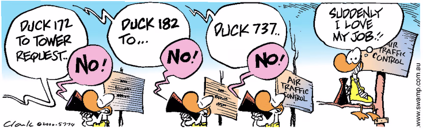 Swamp Cartoon - Air Traffic Controller Happy ComicMarch 22, 2000