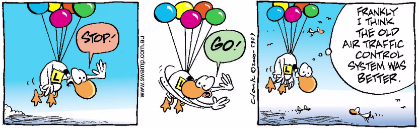 Swamp Cartoon - Ding Duck in Air Traffic ControlOctober 24, 2000