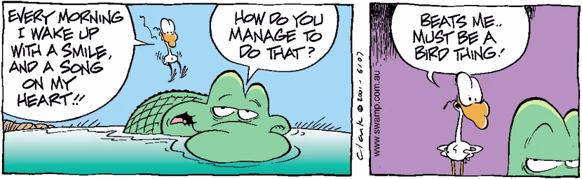 Swamp Cartoon - Waking Up HappyApril 14, 2001