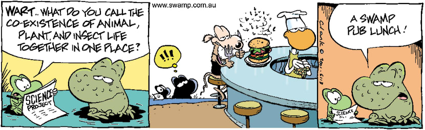 Swamp Cartoon - Wart, Mort Frog Lunch ComicApril 21, 2001