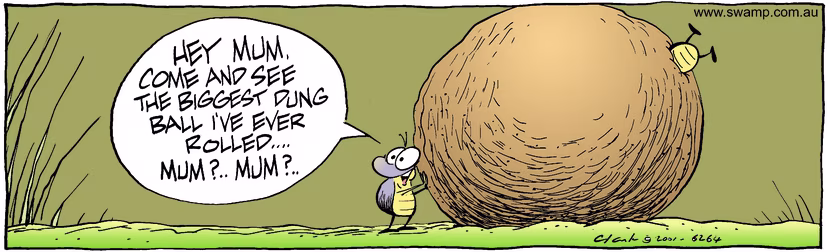 Swamp Cartoon - Biggest Dung RollOctober 15, 2001
