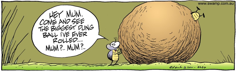 Swamp Cartoon - Biggest Dung RollOctober 15, 2001