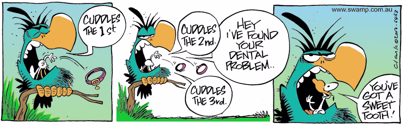 Swamp Cartoon - Bludgerigar Sweet Tooth ComicJune 4, 2002