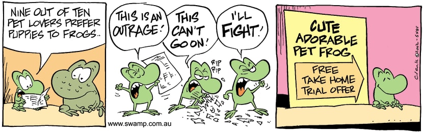 Swamp Cartoon - Puppies Vs FrogsJune 29, 2002