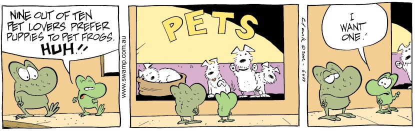 Swamp Cartoon - Frog Vs Puppy 4July 4, 2002
