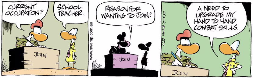 Swamp Cartoon - Joining Army 2September 2, 2002