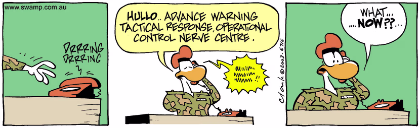 Swamp Cartoon - Warning CentreMarch 25, 2003