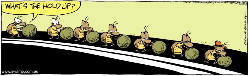 Swamp Cartoon - Dung Beetles Hold UpJuly 7, 2003