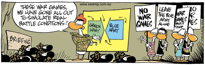 Swamp Cartoon - Blue Vs GreenJuly 11, 2003