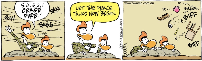 Swamp Cartoon - Cease FireAugust 8, 2003