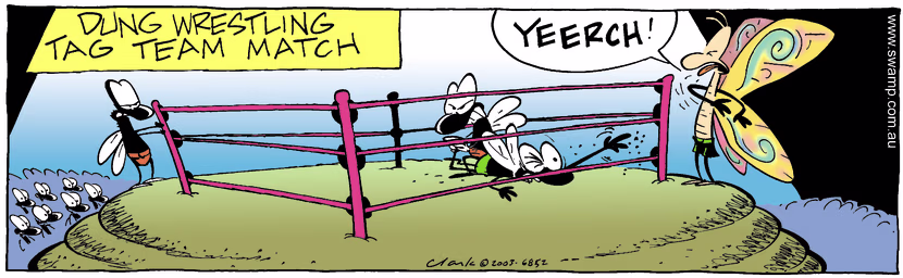 Swamp Cartoon - Dung WrestlingAugust 30, 2003