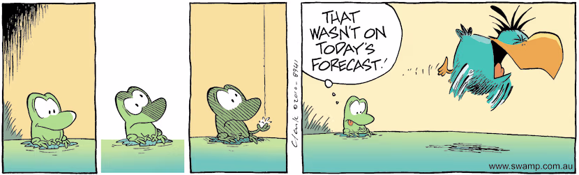 Swamp Cartoon - Bludgerigar Making His Call Sign ComicMay 1, 2010