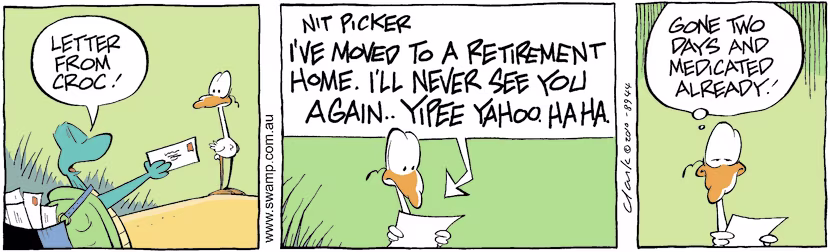 Swamp Cartoon - Old Croc Retires 3May 5, 2010