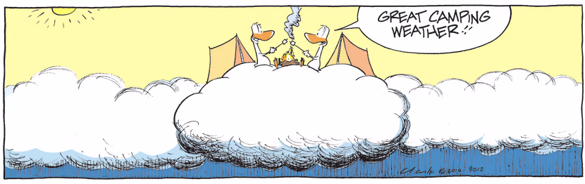 The Aviator Ducks are relishing their good choice to go camping on the clouds. Swamp Cartoon - Good ChoiceApril 2, 2025