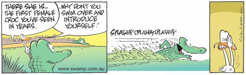 Swamp Cartoon - In a HurryApril 11, 2025