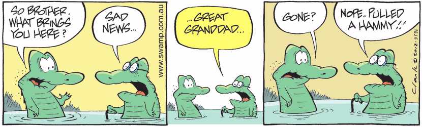Brother Marvin has come to tell Old Man Croc some sad news about their great granddad. Swamp Cartoon - Some Sad NewsOctober 11, 2024