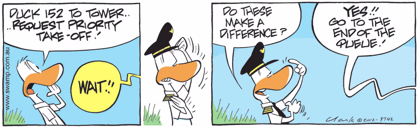 Swamp Cartoon - Priority Take-off ComicJanuary 25, 2025