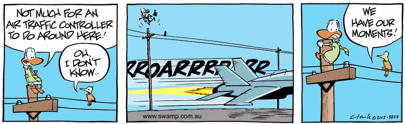 Thinking it's a quiet day for Air Traffic Control, the Contoller gets a real surprise. Swamp Cartoon - Quiet Day for Air Traffic ControlFebruary 19, 2025