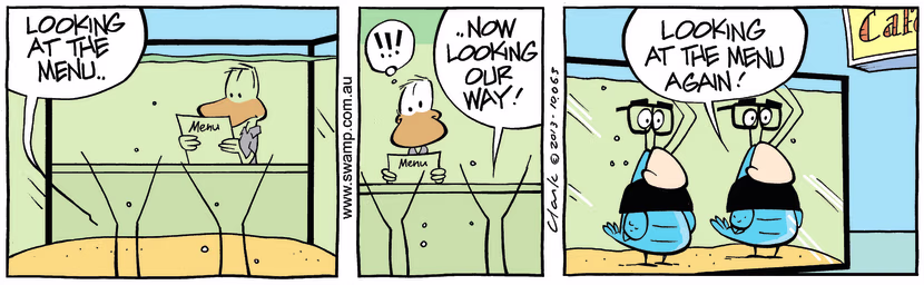 The diner in the Swamp Cafe is wondering what's on the menu. Swamp Cartoon - What’s on the MenuSeptember 27, 2025