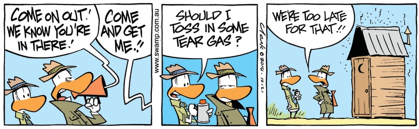 Swamp Cartoon - Poultry Squad Tear Gas Option ComicMarch 4, 2014