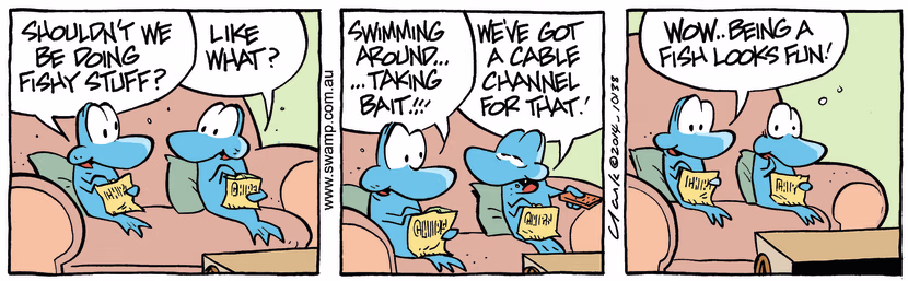 Swamp Cartoon - Swamp Fish Watching TV ComicMarch 24, 2014
