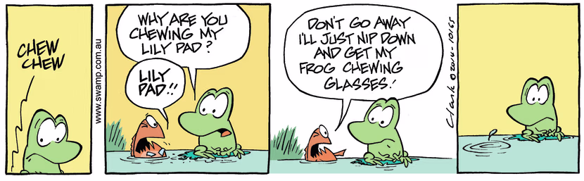 Swamp Cartoon - Mort Frog Meets Piranha ComicApril 24, 2014