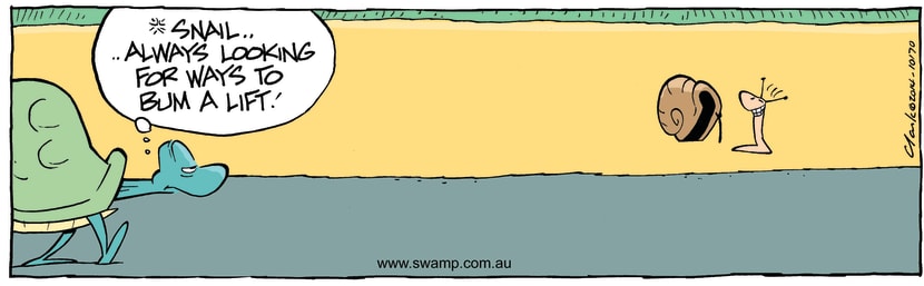 Swamp Cartoon - Snail Hitching Ride with Turtle ComicApril 30, 2014