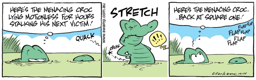 Swamp Cartoon - Old Man Croc Stretching ComicMay 7, 2014