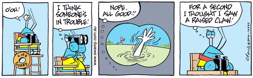 Swamp Cartoon - Bob the Crayfish as Lifesaver ComicAugust 25, 2014