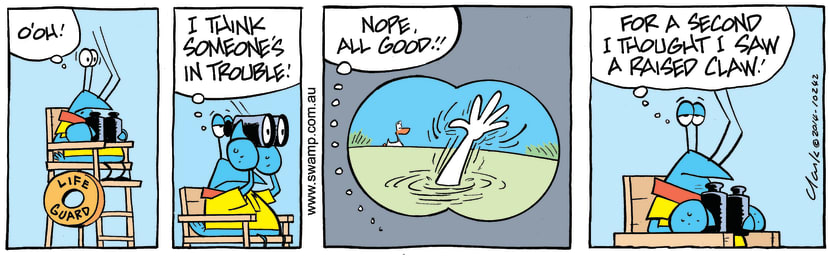 Swamp Cartoon - Bob the Crayfish as Lifesaver ComicAugust 25, 2014