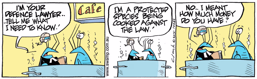 Swamp Cartoon - Bob the Crayfish Lawyer ComicDecember 2, 2014