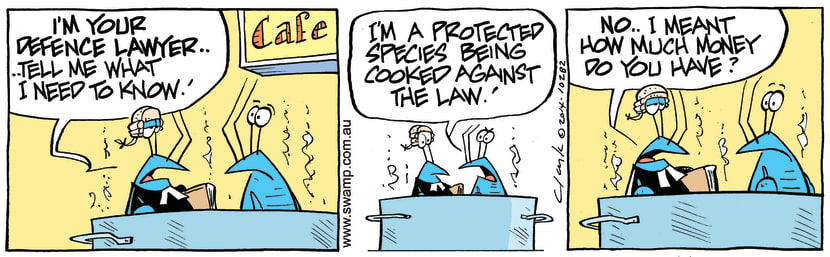 Swamp Cartoon - Bob the Crayfish Lawyer ComicDecember 2, 2014