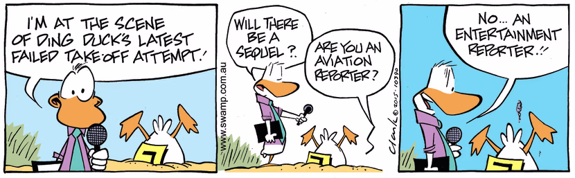 Swamp Cartoon - Ding Duck Failed Take-off ComicApril 7, 2015