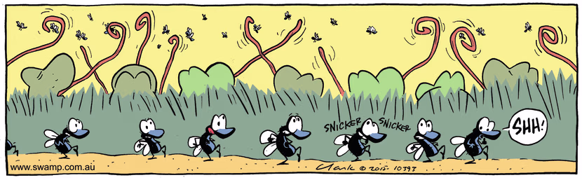 Swamp Cartoon - Flies Sneaking Past Frogs ComicApril 21, 2015