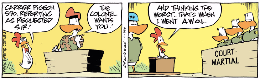 Swamp Cartoon - Carrier Pigeon Awol ComicJune 20, 2015