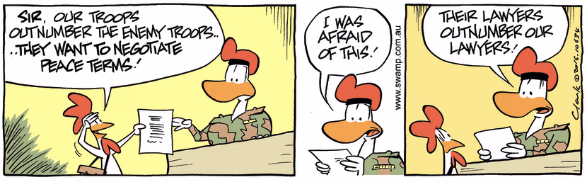 Swamp Cartoon - Army Sergeant Negotiate Lawyers ComicJanuary 29, 2016