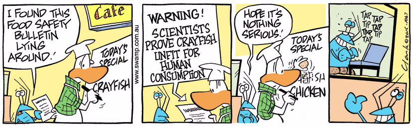 Swamp Cartoon - Bob Crayfish Food Safety ComicFebruary 13, 2016