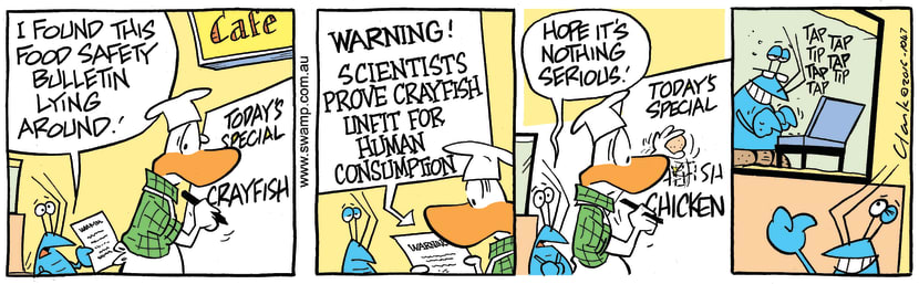 Swamp Cartoon - Bob Crayfish Food Safety ComicFebruary 13, 2016