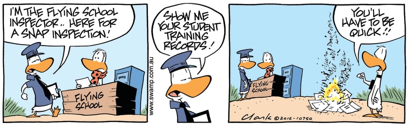 Swamp Cartoon - Flying School Inspector ComicJune 11, 2016